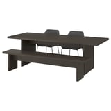 BERGSHYTTAN / TOSSBERG Table with 2 chairs and bench, dark brown ash veneer/Gunnared dark grey black, 240x93 cm