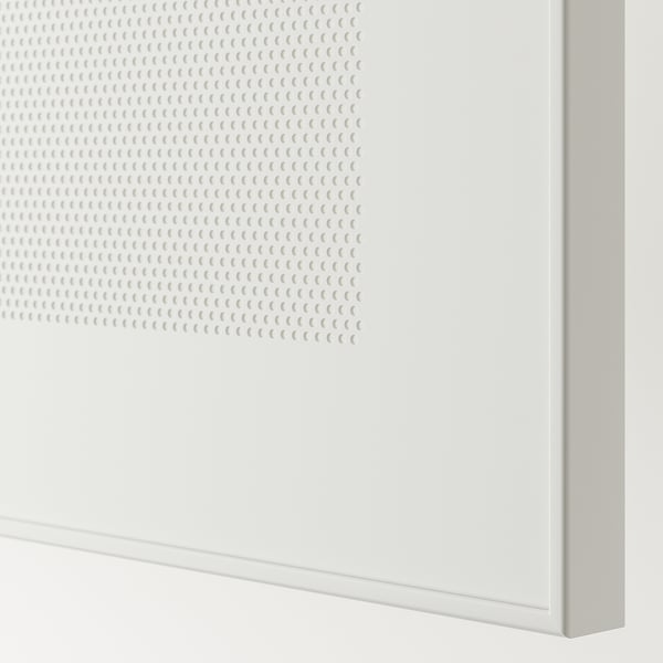 White BESTÅ storage unit with perforated metal door, quality finish, clean design.