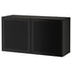 Black BESTÅ storage unit, rectangular. Two mesh doors, modern design.