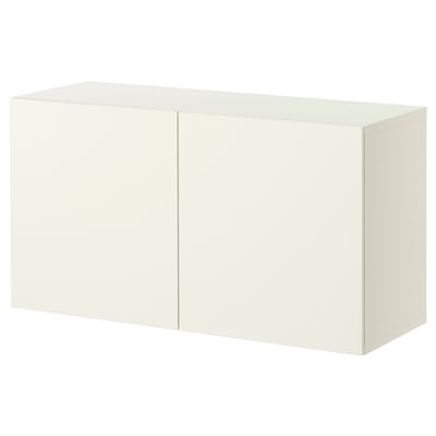 An ikea BESTÅ white cabinet with two doors, featuring a rectangular shape and modern design.