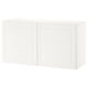 White BESTÅ cabinet, rectangular, flat surfaced, with two paneled doors.