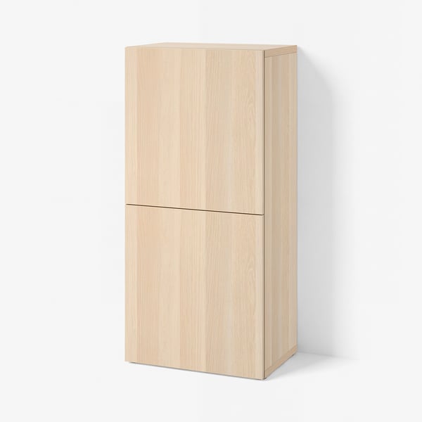 BESTÅ Shelf unit with doors, white stained oak effect/Lappviken white stained oak effect, 60x42x129 cm