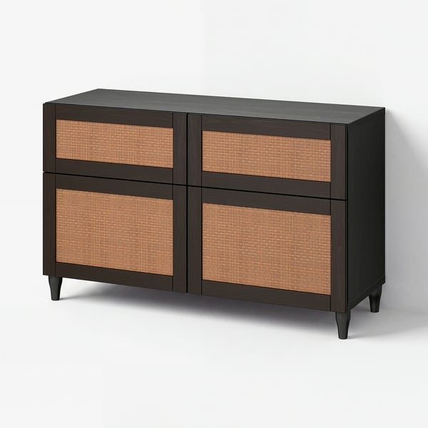 BESTÅ Storage combination w doors/drawers, black-brown Studsviken/Kabbarp/dark brown woven poplar, 120x42x74 cm