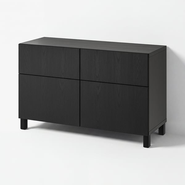 BESTÅ Storage combination w doors/drawers, black-brown/Timmerviken/Stubbarp black, 120x42x74 cm