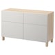 A white and light wood sideboard named BESTÅ. It has four doors and two drawers, with adjustable shelves inside, standing on four legs.