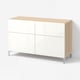 BESTÅ Storage combination w doors/drawers, white stained oak effect/Selsviken high-gloss/white, 120x42x74 cm