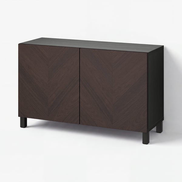 BESTÅ Storage combination with doors, black-brown Hedeviken/Stubbarp/dark brown stained oak veneer, 120x42x74 cm
