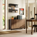 BESTÅ Storage combination with doors, black-brown/Lappviken/Stubbarp walnut effect, 120x42x74 cm