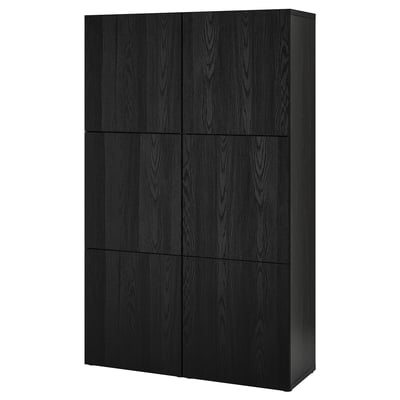 Black BESTÅ storage cabinet with six doors; rectangular, dark wooden finish.
