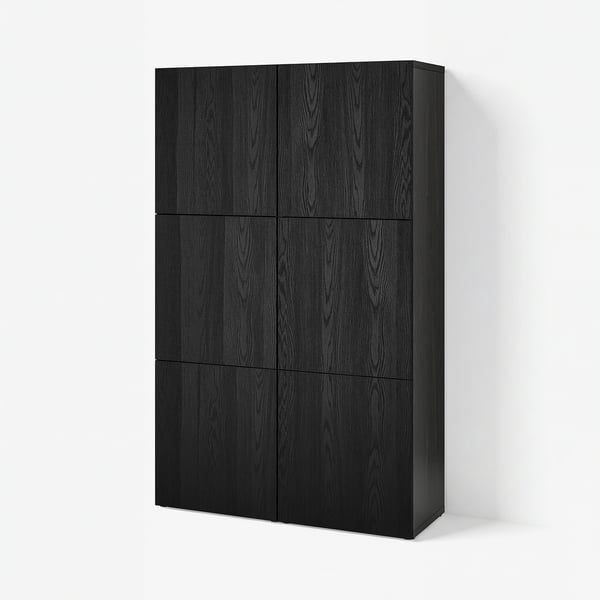 BESTÅ Storage combination with doors, black-brown/Timmerviken black, 120x42x193 cm