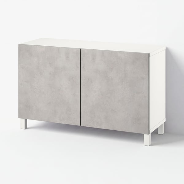 BESTÅ Storage combination with doors, white Kallviken/light grey concrete effect, 120x42x74 cm