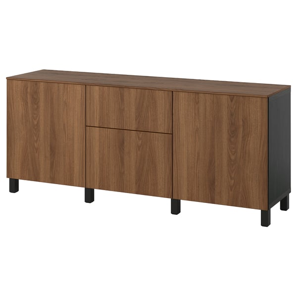 BESTÅ Storage combination with drawers, black-brown/Lappviken/Stubbarp walnut effect, 180x42x75 cm
