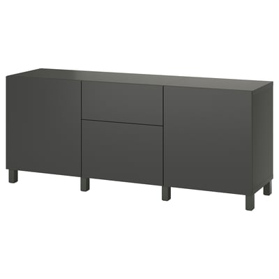 Modern dark gray sideboard with sleek design, two doors, two drawers, and adjustable shelves. Ideal for storage and organization.