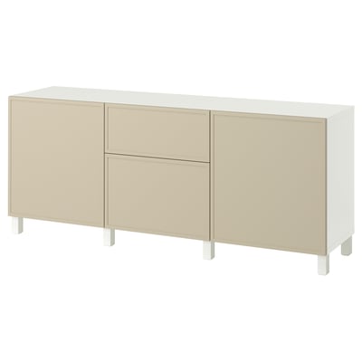 BESTÅ Storage combination with drawers, Krukmakare beige/Stubbarp white, 180x42x74 cm