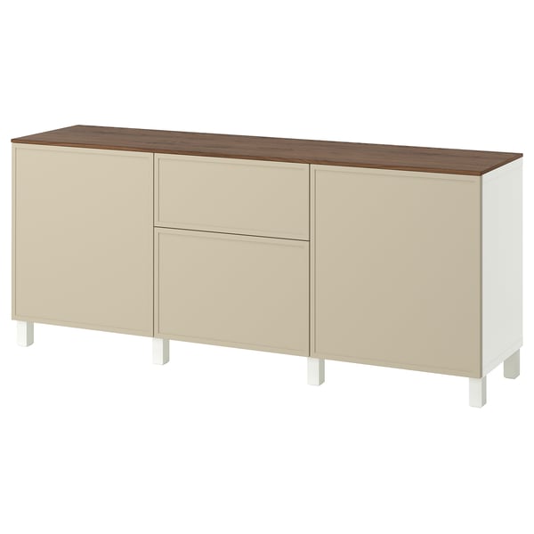 BESTÅ Storage combination with drawers, white/Krukmakare beige, 180x42x75 cm
