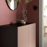 Top panel of BESTÅ unit, black glass. Decorates cabinet, smaller than door, durable.