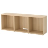 BESTÅ tv bench, light oak, rectangular, open compartments.