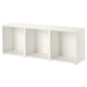 Option: A white ikea BESTÅ tv bench with an open design, divided into three compartments, perfect for storage.