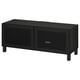 Black BESTÅ tv unit with two mesh doors, square legs, modern design for cable management.
