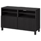 Black BESTÅ tv stand with two shelves, two cabinets, sleek design, adjustable shelves.