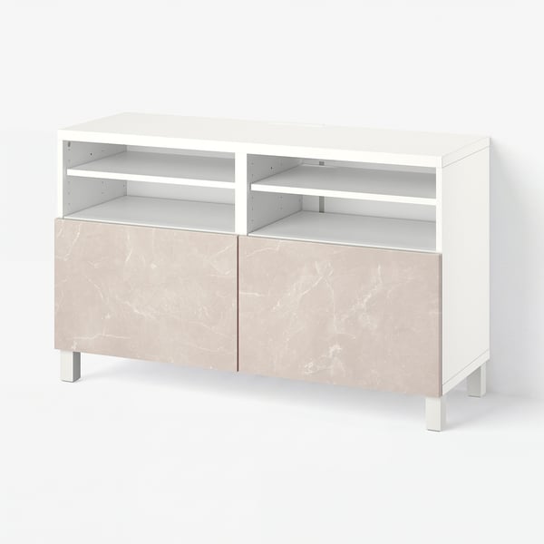 BESTÅ TV bench with doors, white/Bergsviken/Stubbarp beige, 120x42x74 cm