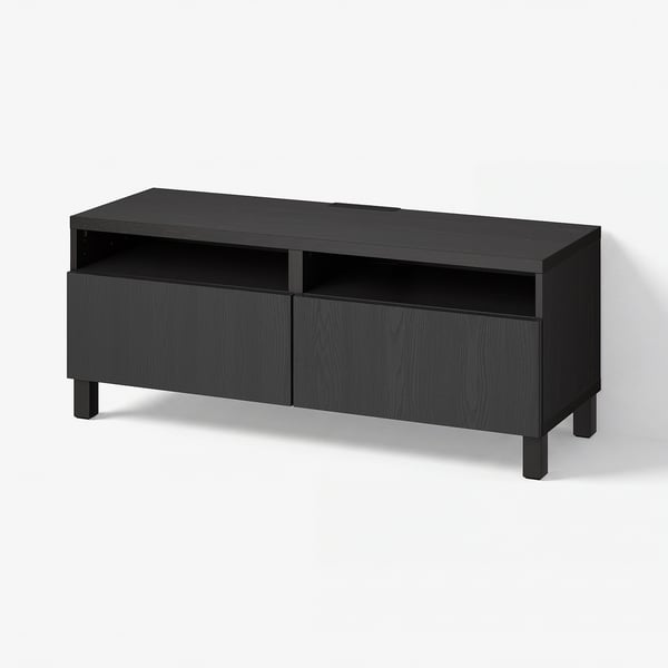 BESTÅ TV bench with drawers, black-brown/Timmerviken/Stubbarp black, 120x42x48 cm