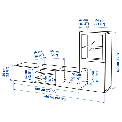 Illustration with measurements for the product: BESTÅ.