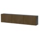 BESTÅ Wall-mounted cabinet combination, black-brown Hedeviken/brown stained oak veneer, 180x22x38 cm