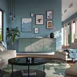 BESTÅ Wall-mounted cabinet combination, black-brown Krukmakare/dark grey-green walnut effect, 180x42x65 cm