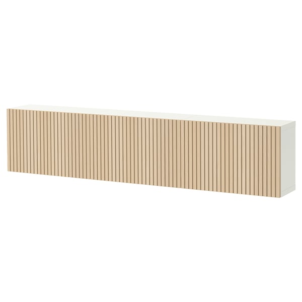 BESTÅ Wall-mounted cabinet combination, white/Björköviken ash veneer, 180x22x38 cm
