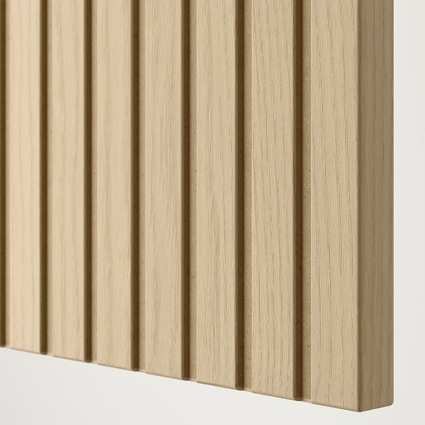 Close-up of wooden panel, light beige with vertical grooves, smooth texture, and clean finish.