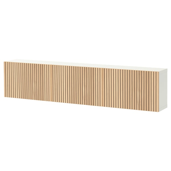 BESTÅ Wall-mounted cabinet combination, white/Björköviken oak veneer, 180x22x38 cm