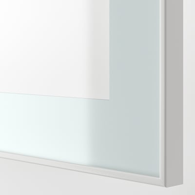 Modern white cabinet detail, clean edges, smooth glass door.