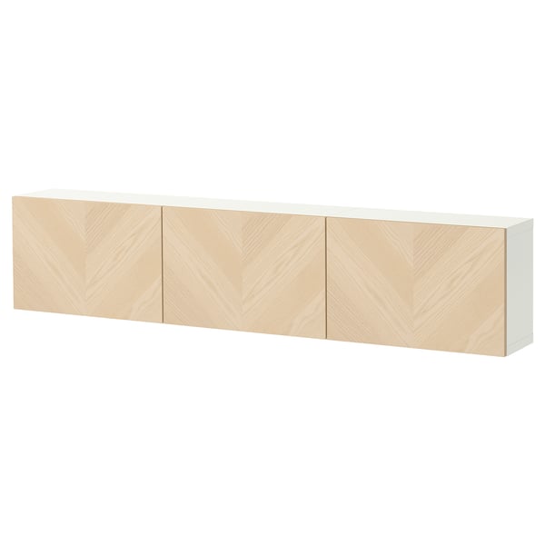 BESTÅ Wall-mounted cabinet combination, white/Hedeviken ash veneer, 180x22x38 cm