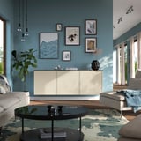 BESTÅ Wall-mounted cabinet combination, white Krukmakare/beige walnut effect, 180x42x65 cm