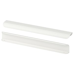 Two sleek, white, minimalist handles made of aluminum with powder coating, positioned in a parallel, overlapping layout.