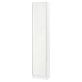 A white BILLY bookcase with a glass door. The tall, rectangular shape adjustable shelves and a sleek, modern design.