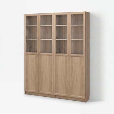 BILLY / OXBERG Bookcase comb w panel/glass doors, oak effect, 160x30x202 cm