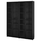 Black BILLY bookcase with adjustable glass doors, modern, wooden, rectangular design for home storage.