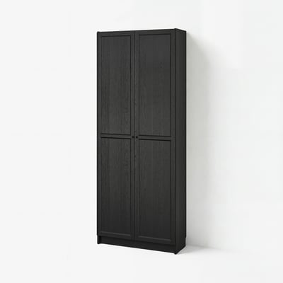 BILLY / OXBERG Bookcase with doors, black oak effect, 80x30x202 cm