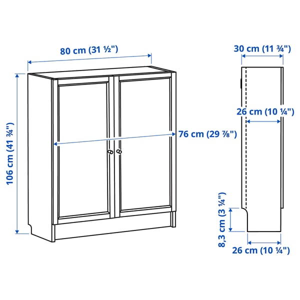 Illustration with measurements for the product: BILLY.