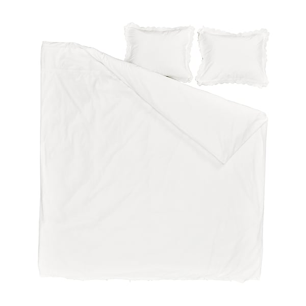 White cotton duvet set, lace trim, romantic style.