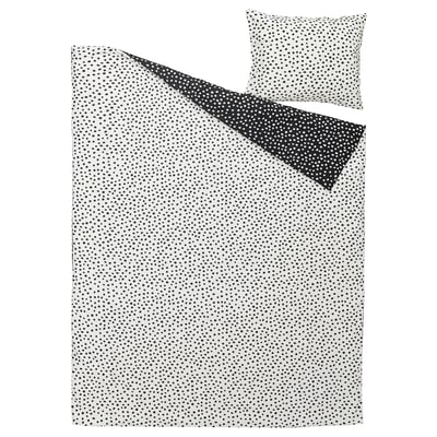 BJÖRKGRÅMAL duvet set - white with black dots, soft cotton blend, minimalist design