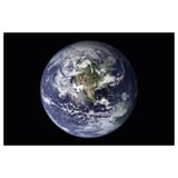 BJÖRKSTA canvas, black border, round earth image, blue ocean, green continents, polypropylene material.