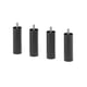 Option: Four black cylindrical BJORLI legs, made of powder-coated steel, with metal screws on top, arranged in a line.