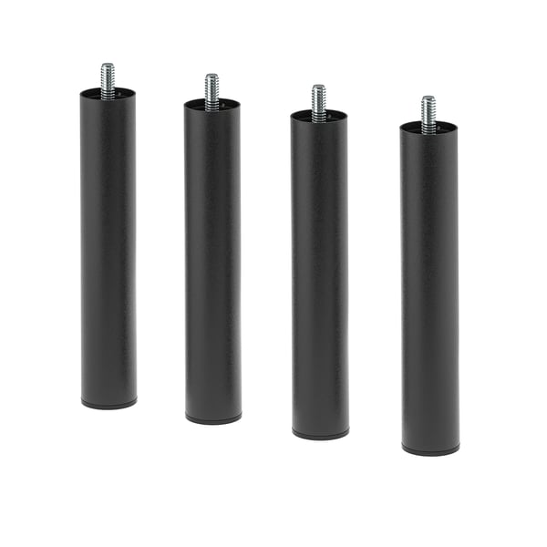 Four black metal rods with screws on top, arranged in a row against a white background.