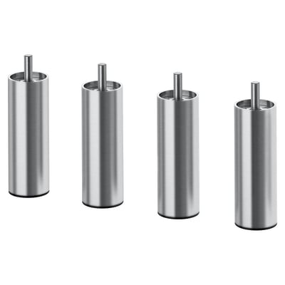 Four BJORLI stainless steel table legs; modern design, cylindrical shape.