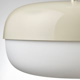 Modern, white pendant lamp with smooth curves.