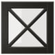 Black framed glass door with beveled edges, featuring an x design in a square shape.
