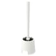 Option: BOLMEN white toilet brush; durable plastic, cylindrical base, long handle, simple design.